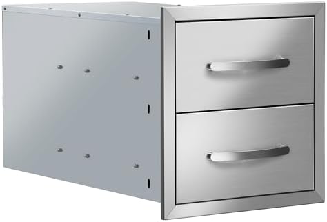 Outdoor Kitchen BBQ Drawers Stainless Steel Built-in with Handle Weatherproof Storage for Outdoor Grill Station Accessories (14''W x 14.3''H x 23''D) by MIGODA