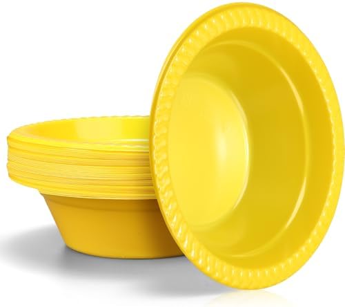 30 Pack 12 oz Yellow Disposable Plastic Bowls Dessert, Ice Cream, Salad, Soup Serving Cups for Party, Picnic, Food Snacks (Yellow) by Unknown