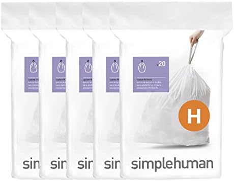 simplehuman Code H 100 Count Custom Fit Liners, Drawstring Kitchen Trash Bags, One-by-One Mess-Free Dispense, Extra Thick & Double Seamed, 50% PCR Plastic, 30-35 Liter / 8-9 Gallon, White by Unknown