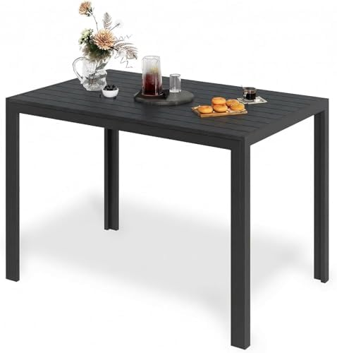 LIFERUN Outdoor Patio Dining Table, Wood-Like Top Aluminum Frame Table by PowerYourEveryWorkout