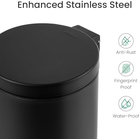 Cesun Small Round Bathroom Trash Can with Lid Soft Close, 1.2 Gal, Black - Image 3