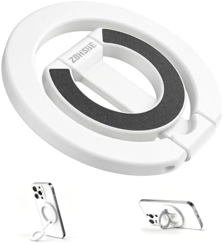 Magnetic Phone Ring for MagSafe Dual-Sided Magnetic Phone Grip Magnet Phone Stand Grip Compatible with iPhone 17/16/15/14/13 Pro Max Plus Mag Safe Accessory for Car Mounts (White) by ZBHISHEmagneticphonegrip