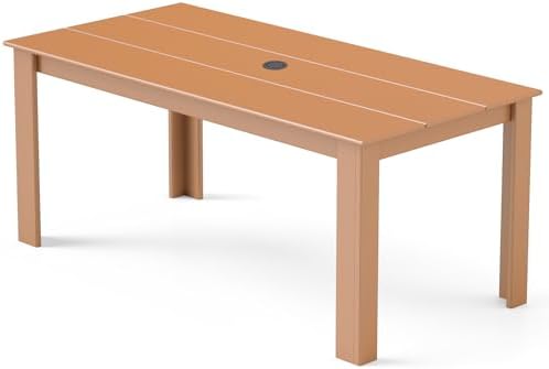 GREENVINES HDPE Outdoor Dining Table w/Umbrella Hole for 6, Teak by GreenVines
