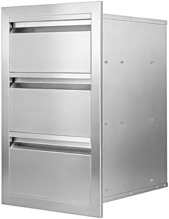 Outdoor Kitchen Drawers 15" x 25" x 18.7" Stainless Steel Triple Drawer Cabinet, Flush Mount Modular Storage for BBQ Islands & Patios by Cobaltis