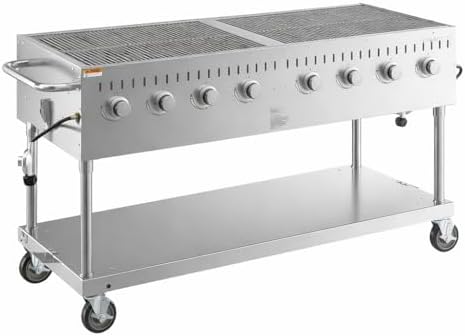 Commercial Stainless Steel Outdoor Liquid Propane Grill, 60" Cooking Surface, 8 Burners, 128,000 BTU, for Restaurant Patio, Resort, Catering, Outdoor Kitchen, Hotel by Krollen+Industrial
