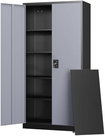 Letaya Metal Garage Storage Cabinets with Lock Door and Adjustable Shelves, Steel Tool Cabinets for Home,Office,Warehouse Organisieren (Black Gray) by LetayaMetalCabinets
