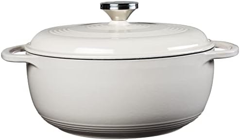 Lodge 4.5 Quart Enameled Cast Iron Dutch Oven with Lid – Dual Handles – Oven Safe up to 500° F or on Stovetop - Use to Marinate, Cook, Bake, Refrigerate and Serve – Oyster White - Image 2
