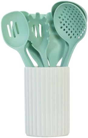 Glad Kitchen Utensils Set, 8pcs - Nonstick Cooking Tools with Utensil Holder - Nylon Spoon, Ladle, Skimmer, Spaghetti Server, and Turner Spatula Set - Dishwasher Safe, Teal Green by GladTrashFoodStorage