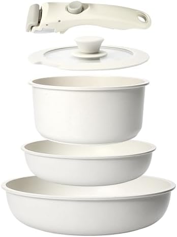 GiPP 5Pcs Pots and Pans Set Non Stick, Cookware Sets Nonstick Detachable Handle, Induction Kitchen Set Removable Handle, RV Cookware set, Oven Safe by GiPP