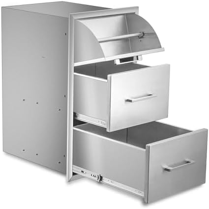 Outdoor Kitchen Drawers with Paper Towel Holder,Stainless Steel Double BBQ Drawer, 17" W x 30" H x 21" D Flush Mount Access Drawer for Outdoor Kitchen,BBQ Island by ATATOD