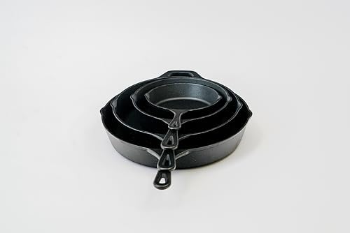 Cast Iron， Pre-Seasoned Skillet 4pcs Set, Including 6.5", 8", 10" and 12" by HomeVSS
