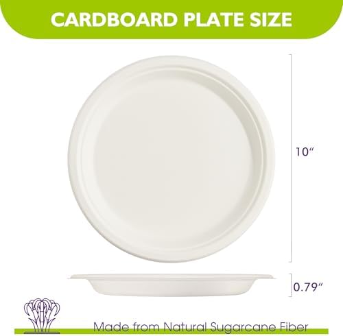 Compostable Paper Plates 10 Inch 150 Pack, Biodegradable Disposable Plates Heavy Duty White Plates, Made of Natural Sugarcane Bagasse, Unbleached Round Dinner Plates - Image 2