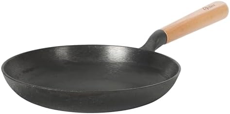 Oster Platinum Flintfield 9.5 Inch Pre-Seasoned Cast Iron Skillet with Wood Handle, Natural Nonstick Lightweight Cast Iron Frying Pan for Searing, Sautéing & Everyday Cooking by Oster