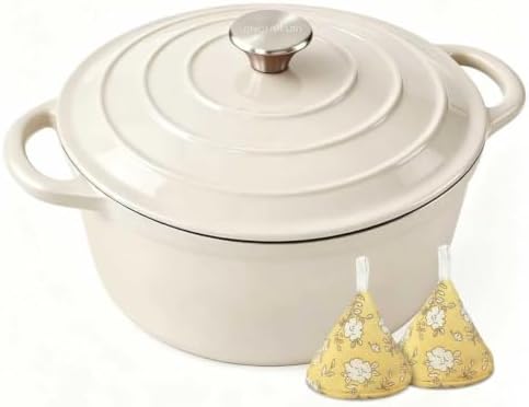 5 Qt Enameled Cast Iron Dutch Oven with Lid, Cream by JINCHUFURI