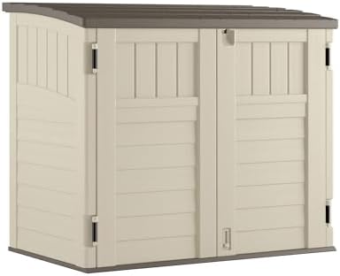 Suncast 4 Pack 34 Cu Ft Capacity Horizontal Outdoor Storage Shed for Garbage Cans, Garden Accessories, Backyard, and Patio Use, Vanilla by Suncast