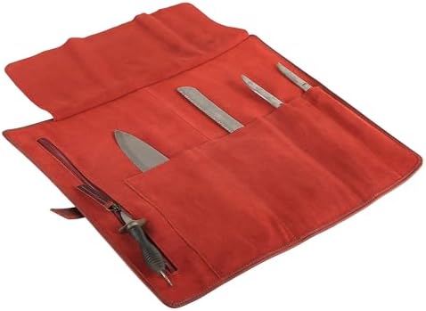 Leather Knife Roll Bag for Chefs – 17.5” x 17.5” Professional Chef Knife Storage Organizer, Portable Culinary Knife Case, Travel Knife Roll for Kitchen, BBQ & Catering (Red) - Image 5