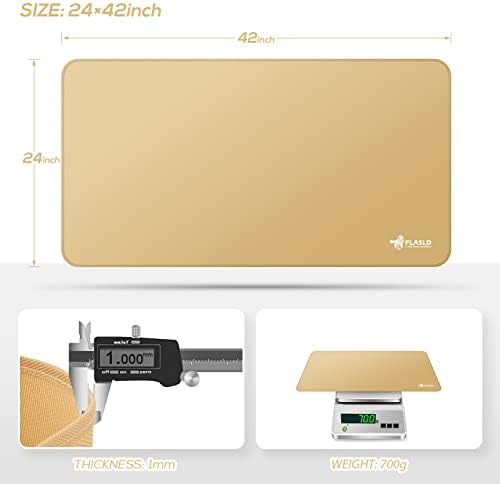 FLASLD Large Under The Grill Protective Deck and Patio Mat, 32 x 60 inches Oil-Proof, Fireproof Indoor Fireplace Mat Prevents Ember Damage Wood Floor, Khaki - Image 3