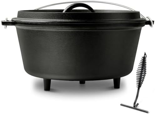 Pre-Seasoned 10QT Large Cast Iron Camping Dutch Oven Pot with Lid by Blingco