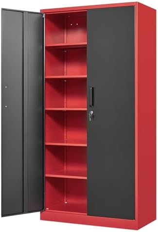 Yizosh Metal Storage Cabinet with Lock Doors and 5 Adjustable Shelves,- 72" Garage Storage Cabinet for Home,Office,Garage,School by Yizosh