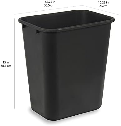 Amazon Basics Rectangular Plastic Office Wastebasket,14.4"L x 10.3"W x 15"H, 7 Gallon, Easy to Clean, Black, Pack of 2 - Image 3