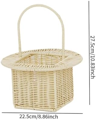 Storage Basket Organizer for Dining Table with Handle Multifunctional Picnic Basket, Beige Round - Image 3