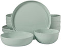 Gibson Home Candy Skies 12 Piece Unbreakable Wheat Straw Melamine Plates and Bowls Dinnerware Set - Outdoor, Camping, & Everyday Use - Matte Exterior/Shiny Interior Green by GibsonHomewares