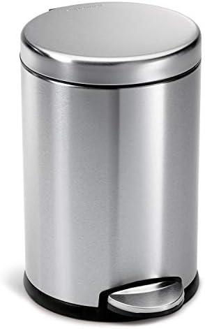 simplehuman Round Step Can, 4.5L / 1.2 Gallon Compact Bathroom Trash Can, 150,000-Step Pedal, Lid Shox® Silent Close, Removable Inner Bucket, Brushed Stainless Steel by Unknown