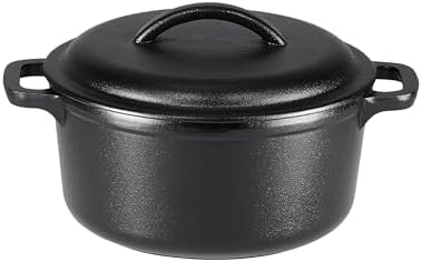 Amazon Basics Pre-Seasoned Cast Iron Mini Dutch Oven Pot with Lid and Dual Handles, Oven Safe, 2-Quart, Round, Black by AmazonBasics