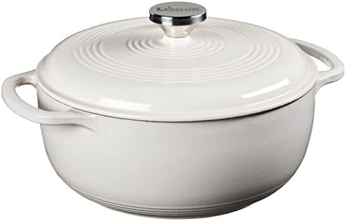 Lodge 4.5 Quart Enameled Cast Iron Dutch Oven with Lid – Dual Handles – Oven Safe up to 500° F or on Stovetop - Use to Marinate, Cook, Bake, Refrigerate and Serve – Oyster White by Lodge