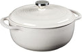 Lodge 4.5 Quart Enameled Cast Iron Dutch Oven with Lid – Dual Handles – Oven Safe up to 500° F or on Stovetop - Use to Marinate, Cook, Bake, Refrigerate and Serve – Oyster White by Lodge