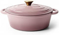 Vintage Style Oval Dutch Oven for Bread Baking, 4.5 Quart Non Stick Enameled Cast Iron Dutch Oven Pot with Lid, Oven Safe Oval Casserole with Lid up to 500°F for Baking, Braising, Stews, Roasting, Pink by Unknown
