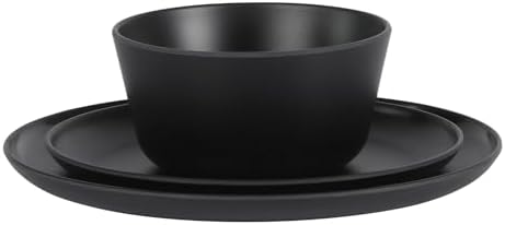 Gibson Home Fairhope 12-Piece Matte Black Melamine Dinnerware Set – Durable Lightweight Plates and Bowls, Kitchen Dining Set - Image 6
