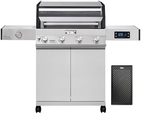 Monument Grills Denali Series, Denali 405 4-Burner Liquid Propane Gas Smart BBQ Grill Stainless Steel with Cooking Plate(2 items) by MonumentGrills