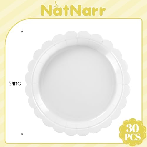 NatNarr 30 Pcs Scalloped Plates 9 Inch Disposable Graduation Paper Plates White Cute Dessert Cake Plate Dinner Party Plate for Congrats Grad, Wedding, Birthday, Engagement (Pack of 3) - Image 2