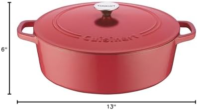 Cuisinart Chef's Classic Enameled Cast Iron Dutch Oven with Lid, Porcelain Enameled Interior, Oven Safe, Induction Compatible, 7-Quart, Oval, Peony Pink - Image 6
