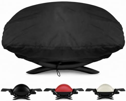 BBQ Grill Cover for Weber Q 2200N 2025-present, Custom Size Portable Barbecue Protector with Drawstring for Tabletop Round Grills, Outdoor Storage by Unknown