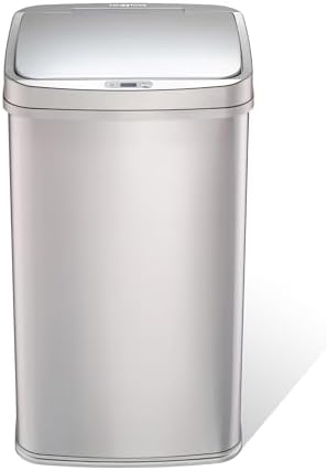 Ninestars 13 Gallon Automatic Trash Can, 50L Touchless Motion Sensor Garbage Can with Odor-Sealing Lid, Rectangular Stainless Steel, Silver Trim by NINESTARS
