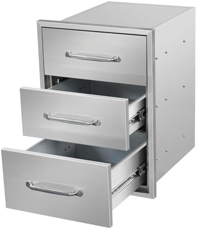 Outdoor Kitchen Drawers 15.7" W x 21.6" H x 17.7" D Flush Mount Triple BBQ Drawers with Chrome Handle Stainless Steel Drawer for Outdoor Kitchen Island, Patio Grill Station by SGOLAN