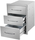 Outdoor Kitchen Drawers 15.7" W x 21.6" H x 17.7" D Flush Mount Triple BBQ Drawers with Chrome Handle Stainless Steel Drawer for Outdoor Kitchen Island, Patio Grill Station by SGOLAN