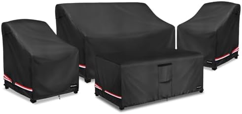 Rileytee Patio Furniture Cover Set, 600D Heavy Duty Waterproof 4-Piece Outdoor Furniture Covers, Fits Patio Loveseat, Chair and Coffee Table (Black,Medium) by Rileytee
