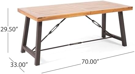 Acacia Wood and Metal Outdoor Dining Table in Teak, Rustic Style with Durable Construction for Patio, Deck, or Terrace - Image 2