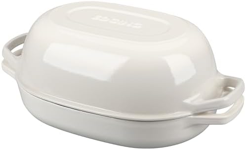 EDGING CASTING Enameled Cast Iron Oval Dutch Oven Pot with Lid, Dutch Oven for Sourdough Bread Baking, Bread Oven, Bread Dutch Oven, Oval Bread Pan, 7qt, White by EDGINGCOOKWARE