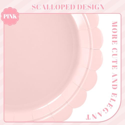 NatNarr 30 Pcs Pink Paper Plates, 7" Scalloped Pink Cake Appetizer Plates - Image 3