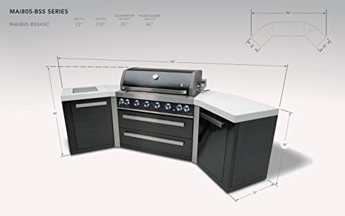 Mont Alpi Premium 110"W Black Stainless Steel U-shaped Deluxe Outdoor Kitchen Island with Infrared Side Burner + 44"W 6-Burner BBQ Grill + Granite Countertops + Storage Cabinets + Rotisserie + Cover - Image 2
