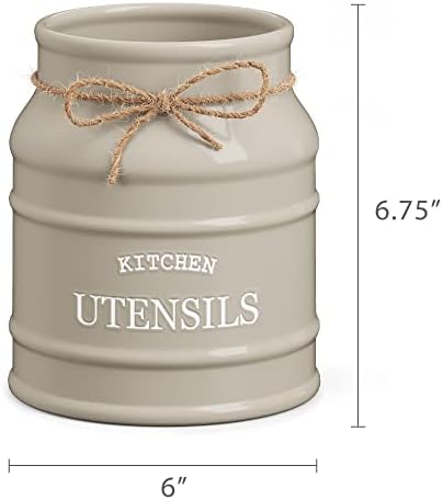 Barnyard Designs Ceramic Kitchen Utensil Holder Countertop 6.75″ (Taupe) - Image 7