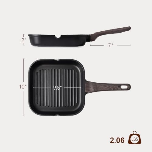 SENSARTE Nonstick Grill Pan for Stove Tops, Versatile Griddle with Pour Spouts, Square Big Cooking Surface, Durable Skillet Indoor & Outdoor Grilling. PFOA Free, 9.5 Inch - Image 3
