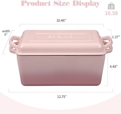 EDGING CASTING Enameled Cast Iron Dutch Oven, Oblong Bread Oven for Sourdough Bread Baking, Baking Pan, Dual Handles, Oven Safe, 4 Quart, Pink - Image 2