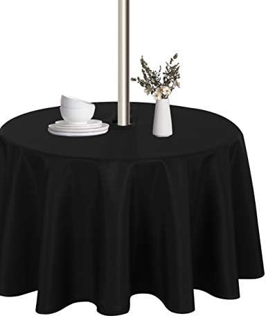LUSHVIDA Round Outdoor Tablecloth with Umbrella Hole 60 Inch Black by LUSHVIDA