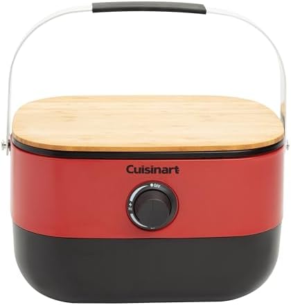 Cuisinart Venture™ Portable Gas Grill, Small Camping Grill with Cutting Board and Handle, Non Stick Porcelain Enameled Cast Iron Grate, 9,000 BTU Stainless Steel Burner for Camping, Tailgates, Beaches by Cuisinart