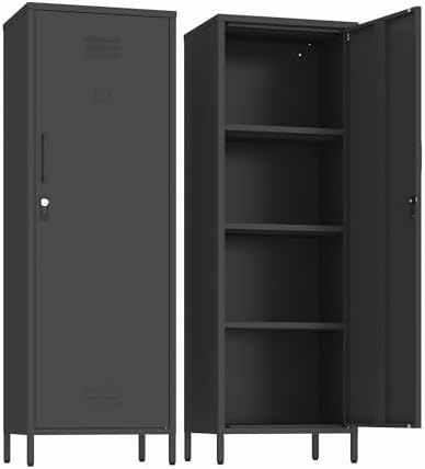 Metal Storage Cabinet Kitchen Pantry Cabinet for Bathroom Locking Storage Cabinet with Door and Removable Shelves (Black) by Epochsteele